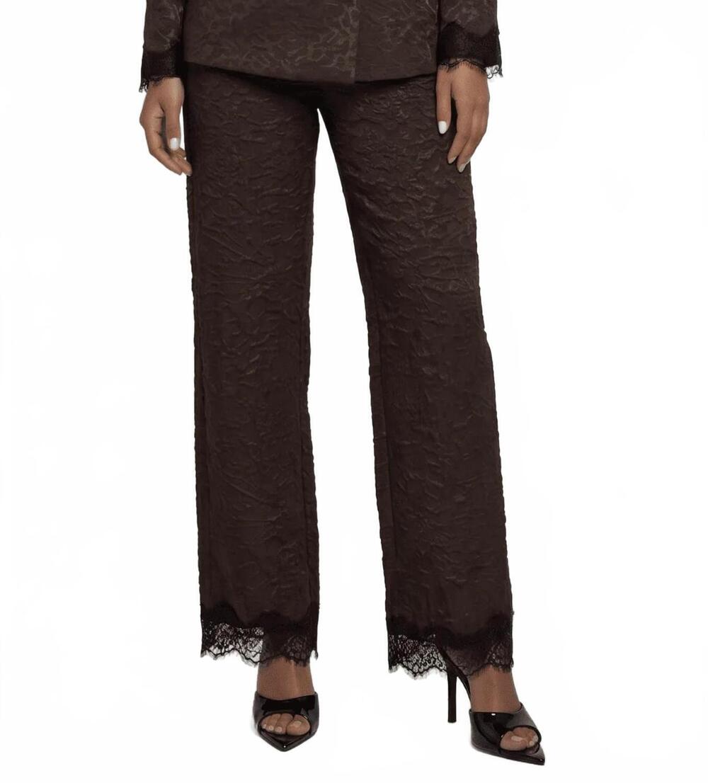 NEW AKALIA maison jacquard lace-trim trousers in chocolate